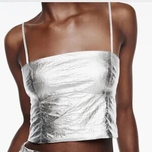 Zara Metallic Silver Crop Top - Large